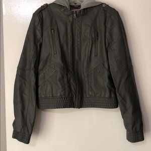 Leather hooded jacket